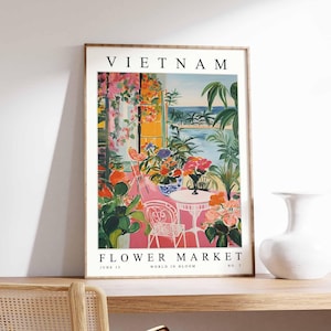 Vietnam Flower Market Poster, Vietnam Print, Vietnamese Floral Wall Art, Vietnam Floral Decor, Botanical Poster, Southeast Asia Travel Art