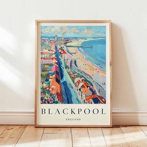 Blackpool Poster, England Travel Print, Lancashire Wall Art, Blackpool Seaside Decor, UK Beach Gift Art, Blackpool Tower Print, UK Poster