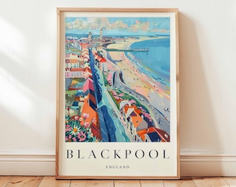 Blackpool Travel Poster: Vintage England Seaside Print