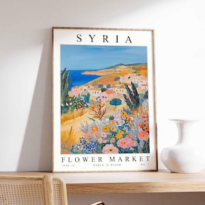 Syria Flower Market Poster, Syria Print, Syrian Floral Wall Art, Syria Floral Decor, Botanical Poster, Levantine Art, Middle East Travel Art