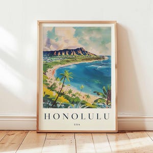 Honolulu Travel Poster: Waikiki Beach, Oahu Hawaii Print