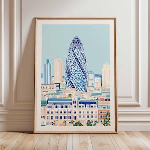 Gherkin Building Poster, London Travel Poster, Gherkin Wall Art, 30 St Mary Axe Print, UK Landmark Poster, British Art, London Skyline Decor