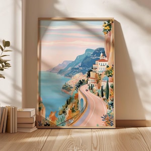 Amalfi Coast Poster, Italy Travel Print, Positano Wall Art, Coastal Home Decor, Mediterranean Art, Italian Landscape Gift