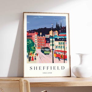 Sheffield Travel Poster: South Yorkshire, England Cityscape Art