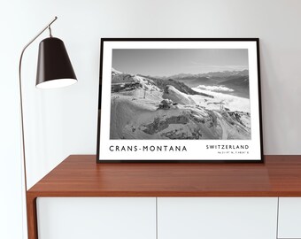Crans-montana Print: Swiss Alps Black White Travel Poster