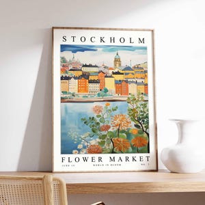 Stockholm Flower Market Poster, Stockholm Print, Swedish Floral Wall Art, Stockholm Floral Decor, Botanical Poster, Sweden Travel Art