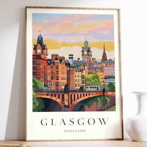 Glasgow Poster, Glasgow Travel Print, Scotland Wall Art, Scottish Travel Print, Tropical Decor, City Print, Glasgow Travel Poster