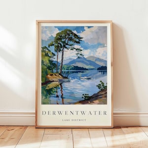 Derwentwater Poster, Lake District Travel Print, Cumbria Wall Art, UK Travel Decor, Landscape Print, Lake District Poster, UK Travel Art