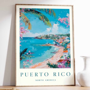 Puerto Rico Reiseposter: Tropischer Strand Küstenkunst