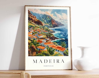 Lámina artística de Madeira, Portugal: Paisaje de una isla costera