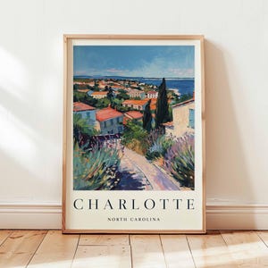 Charlotte Poster, North Carolina Travel Print, USA City Wall Art, Queen City Decor, Charlotte  Travel Gift, Skyline Print, USA Travel Art