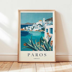Paros Poster, Greece Travel Print, Cyclades Wall Art, Aegean Decor, Greek Island Gift, Mediterranean Beach Print, Greece Travel Art