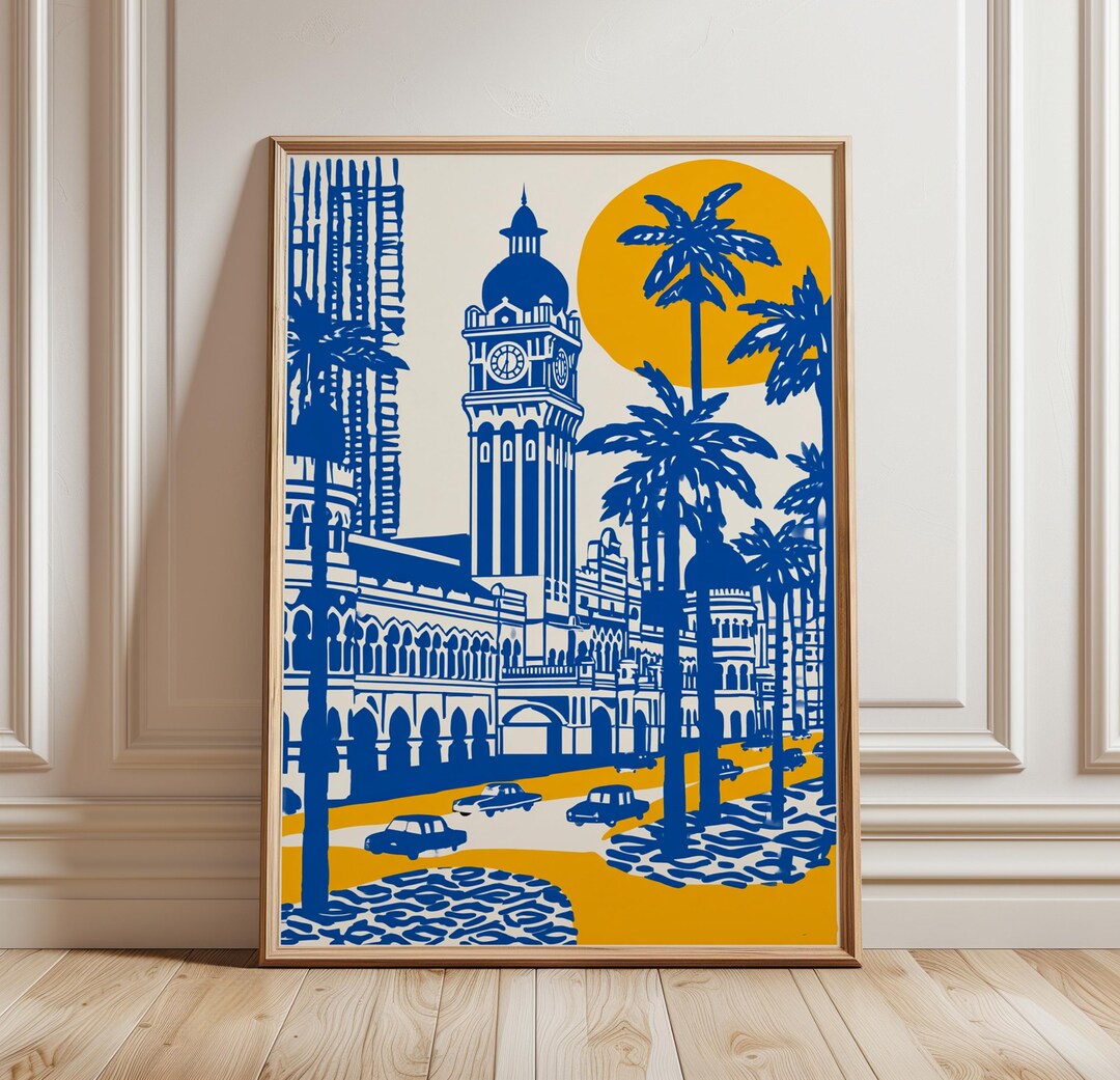 Kuala Lumpur Merdeka Square Poster Print | Blue and Yellow Cityscape ...