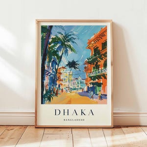 Poster di Dhaka, stampa di viaggio del Bangladesh, arte murale dell&#39;Asia meridionale, decorazione della capitale, regalo di viaggio di Dhaka, stampa dell&#39;Asia meridionale, arte di viaggio del Bangladesh