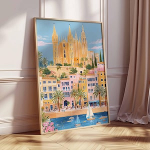 Mallorca Poster, Spain Travel Print, Palma de Mallorca Art, Balearic Islands Decor, Mediterranean Coastal Art, Island Vacation Gift