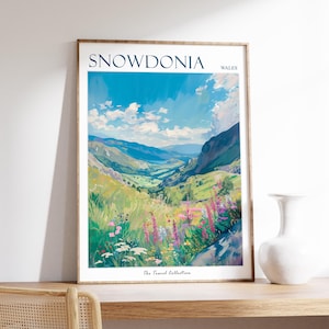 Pôster de Snowdonia, Impressão de viagem de Snowdonia, Pôster de viagem de Gales, Decoração galesa, Arte de viagem britânica, Impressão de campo, Arte de Snowdonia