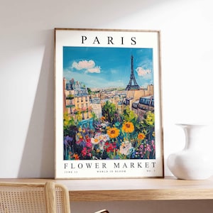 Paris Flower Market Poster, Paris Print, French Floral Wall Art, Paris Floral Decor, Botanical Poster, Europe Travel Print, Cityscape Art
