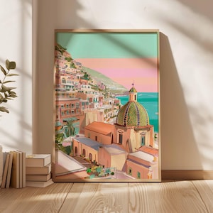 Amalfi Coast Poster, Italy Travel Print, Positano Wall Art, Coastal Home Decor, Mediterranean Art, Italian Landscape Gift