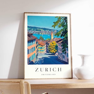 Zurich Poster, Switzerland Travel Print, Lake Zurich Art Print, Old Town Skyline Wall Art, Swiss Alps View Poster,  Switzerland Travel Gift
