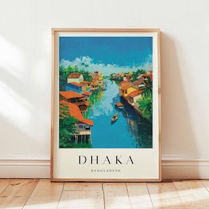 Poster di Dhaka, stampa di viaggio del Bangladesh, arte murale dell&#39;Asia meridionale, decorazione della capitale, regalo di viaggio di Dhaka, stampa dell&#39;Asia meridionale, arte di viaggio del Bangladesh