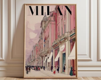 Milan Vintage Street Poster | Pink Italian Architecture | Europe Travel Wall Art Print