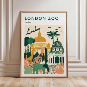 London Zoo Poster, London Travel Poster, Zoo Wall Art, Animal Print London, UK Travel Poster, British Wildlife Art
