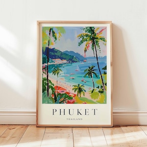 Phuket Poster, Thailand Travel Print, Island Wall Art, Tropical Beach Decor, Southeast Asia Travel Gift, Paradise Island Print