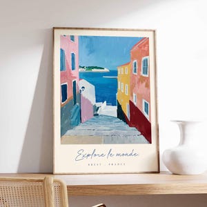 Póster de Brest, impresión de viaje a Francia, impresión artística de ciudad portuaria, arte mural costero francés, decoración con escena marítima de Bretaña, regalo de viaje a Francia