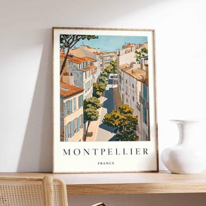 Affiche Montpellier, impression voyage en France, décoration française, affiche de voyage en Europe, art mural européen, cadeau Montpellier, affiche de voyage Montpellier