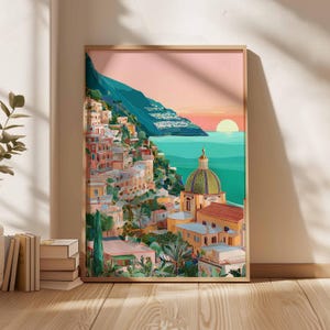 Amalfi Coast Poster, Italy Travel Print, Positano Wall Art, Coastal Home Decor, Mediterranean Art, Italian Landscape Gift