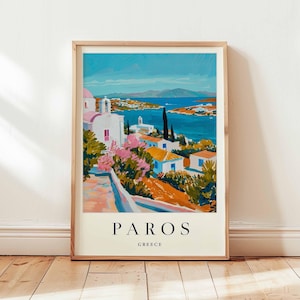 Paros Poster, Greece Travel Print, Cyclades Wall Art, Aegean Decor, Greek Island Gift, Mediterranean Beach Print, Greece Travel Art