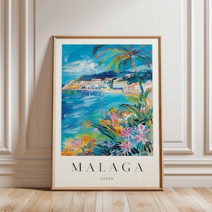 Malaga Poster, Spain Travel Print, European Wall Art, Coastal Decor, Malaga Travel Gift, Cityscape Print, Spain Travel Art
