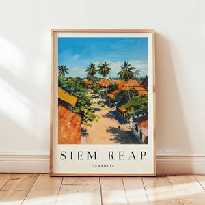 Siem Reap Poster, Cambodia Travel Print, Southeast Asia Wall Art, Angkor Wat Decor, Temple City Gift, Historic Print, Cambodia Travel Art