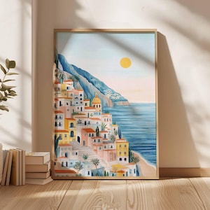 Amalfi Coast Poster, Italy Travel Print, Positano Wall Art, Coastal Home Decor, Mediterranean Art, Italian Landscape Gift