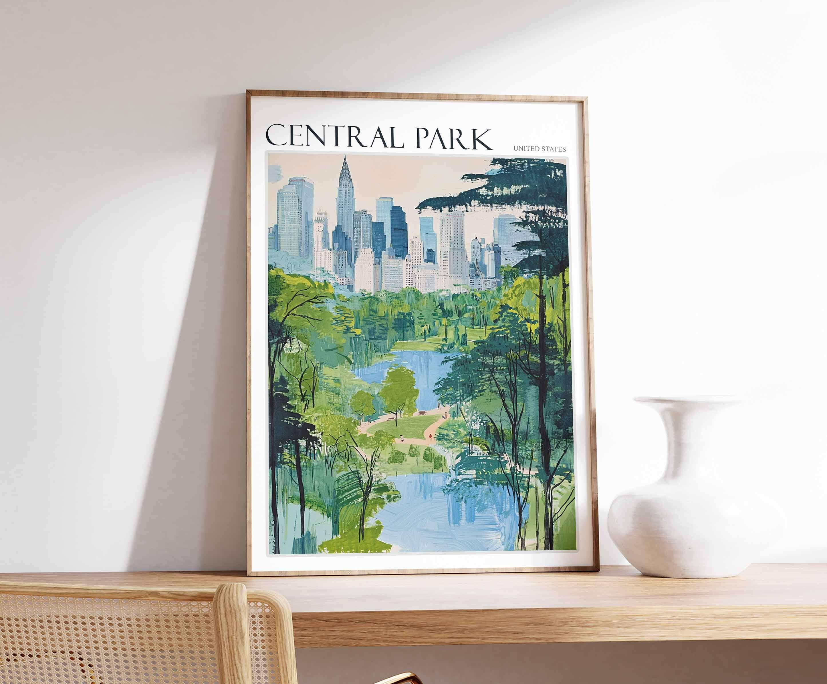 Central Park Travel Poster: New York City Skyline Art Print - Etsy