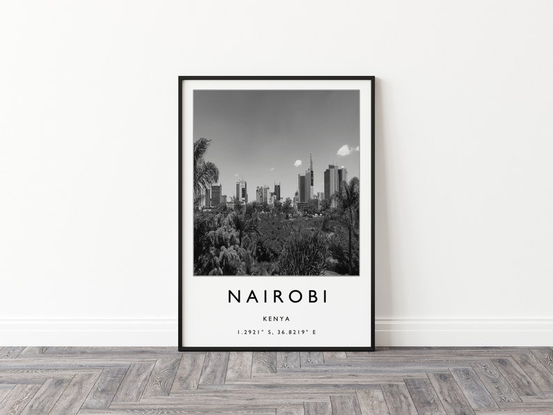 Nairobi Travel Print, Nairobi Kenya Travel Poster, Africa Travel Print, Travel Art, Travel Poster, Black and White, Gift, A2/A3/A3 image 3