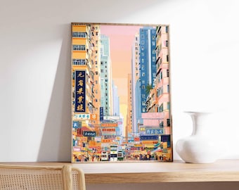 Hong Kong Skyline Poster: Vibrant Asia Travel Art
