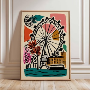 London Eye Poster, London Travel Poster, London Eye Wall Art, Thames River Print, UK Landmark Poster, London Skyline Decor