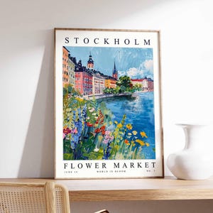 Stockholm Flower Market Poster, Stockholm Print, Swedish Floral Wall Art, Stockholm Floral Decor, Botanical Poster, Sweden Travel Art
