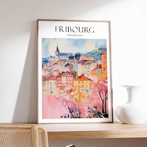 Fribourg Poster, Switzerland Poster, Swiss City Wall Art, Historic Fribourg Print, Scenic Travel Posters, Europe Prints