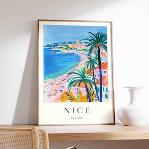 Belle affiche, impression France, bel art mural, décor de plan de Nice, affiche Nice minimaliste, impression Côte d'Azur, art mural de voyage Nice