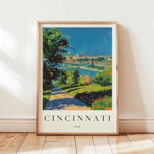 Pôster de Cincinnati, Impressão de Viagem de Ohio, Arte de Parede de Cidade dos EUA, Decoração de Horizonte, Presente de Viagem de Cincinnati, Impressão de Cidade do Centro-Oeste, Arte de Viagem de Ohio