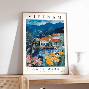 Vietnam Flower Market Poster, Vietnam Print, Vietnamese Floral Wall Art, Vietnam Floral Decor, Botanical Poster, Southeast Asia Travel Art