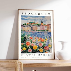 Stockholm Flower Market Poster, Stockholm Print, Swedish Floral Wall Art, Stockholm Floral Decor, Botanical Poster, Sweden Travel Art