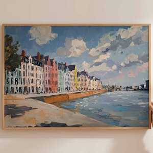 Düsseldorf poster, Duitsland reisprint, Duitse stad muurkunst, Rijn decor, Düsseldorf reiskunst, Europese stadsgezicht print