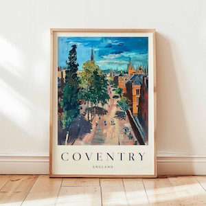 Coventry Poster, England Travel Print, UK City Wall Art, Cathedral Decor, Historic City Gift, West Midlands Print, UK Travel Art