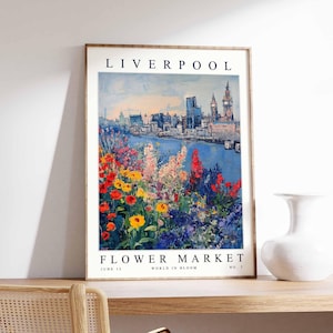 Liverpool Flower Market Poster, Liverpool Print, English Floral Wall Art, Liverpool Floral Decor, Botanical Poster, England Travel Print