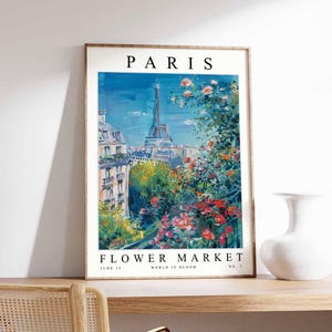 Paris Flower Market Poster, Paris Print, French Floral Wall Art, Paris Floral Decor, Botanical Poster, Europe Travel Print, Cityscape Art