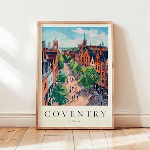 Coventry Poster, England Travel Print, UK City Wall Art, Cathedral Decor, Historic City Gift, West Midlands Print, UK Travel Art