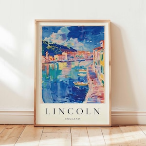 Lincoln Poster, England Travel Print, Lincolnshire Wall Art, Cathedral Decor, UK Travel Gift, Historic City Print, UK Travel Art